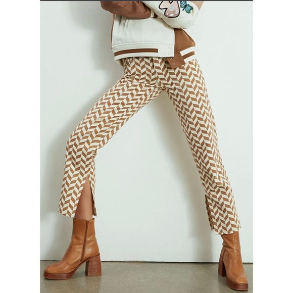 Pacsun Jeans Low Rise Brown Chevron Straight Leg Slit Denim Pants Womens 24” - Picture 3 of 11